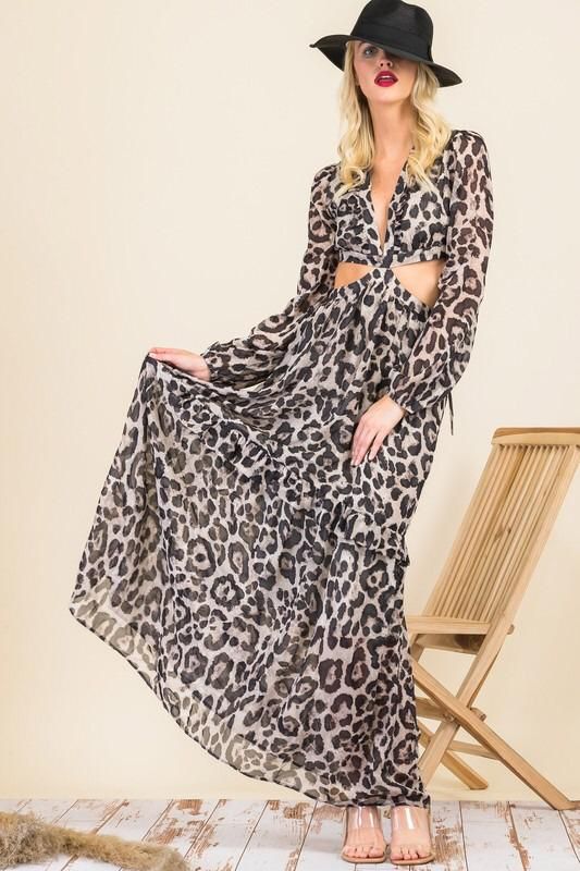 grey animal print dress ANIMAL PRINT GRAY MAXI DRESS