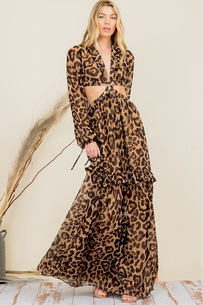 ANIMAL PRINT BROWN MAXI DRESS