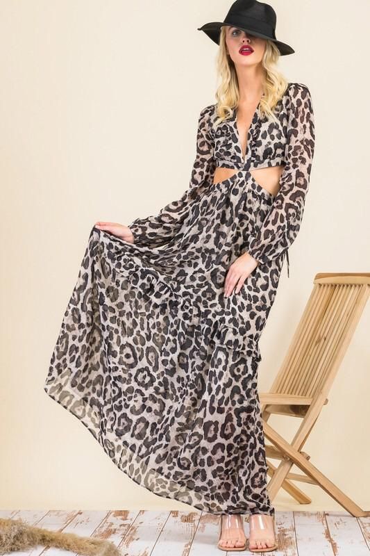 ANIMAL PRINT GRAY MAXI DRESS