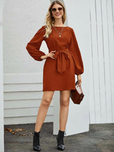 Load image into Gallery viewer, Solid Ladrillo Sleeve Belted Dress
