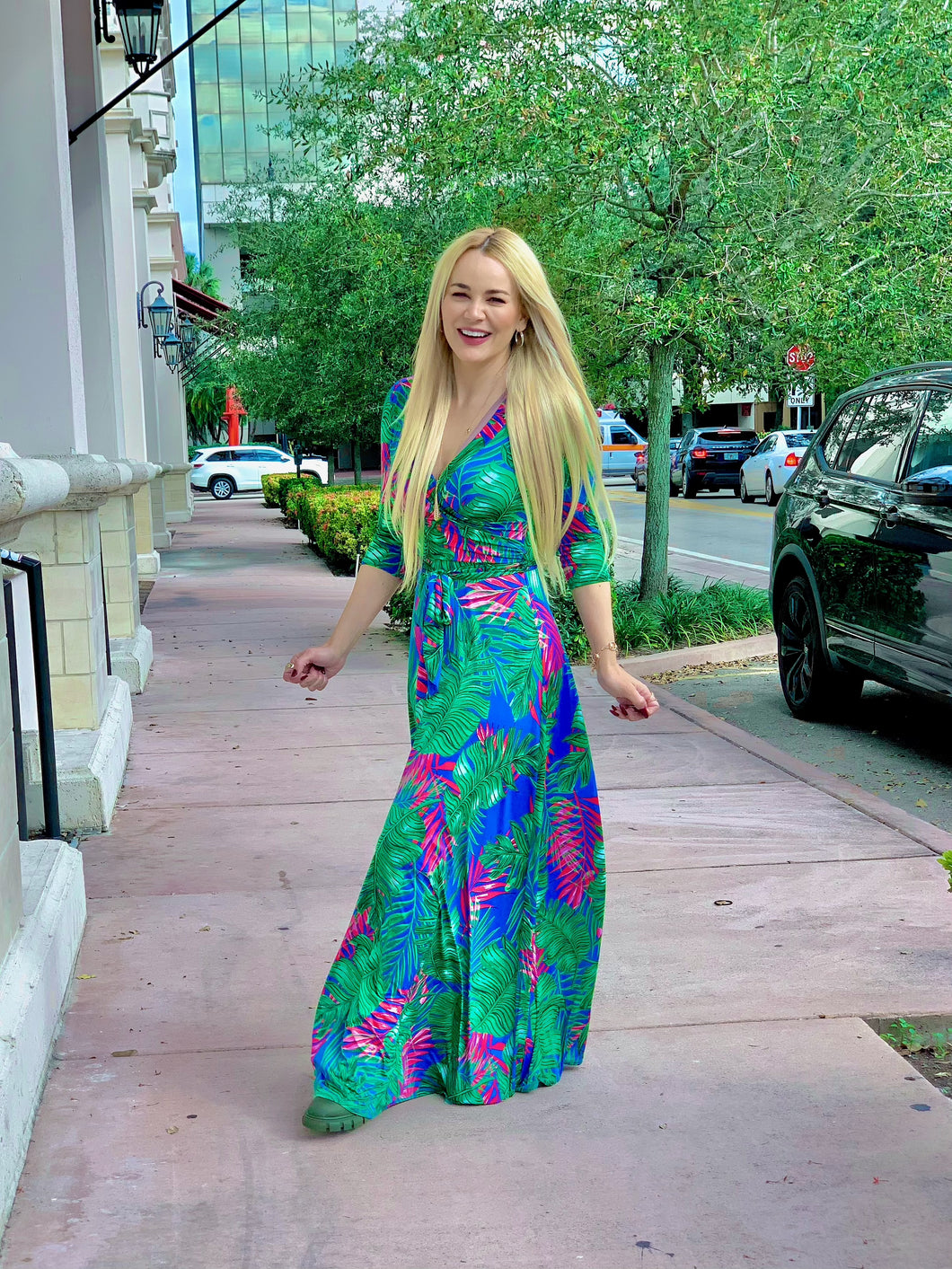 BLUE/ GREEN PRINT MAXI DRESS