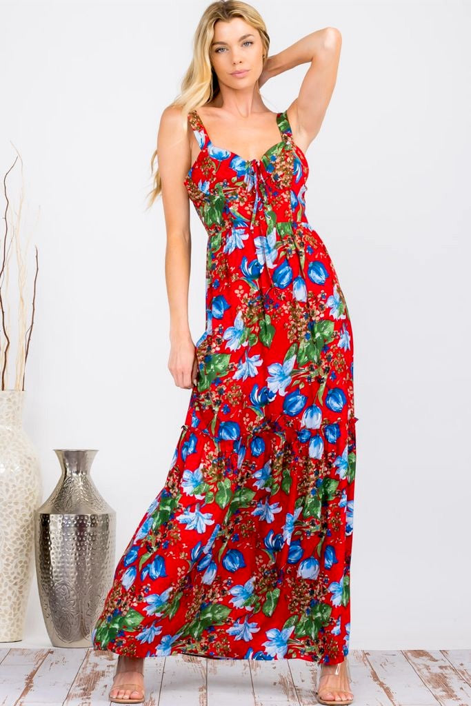 red mixed neon floral maxi dress Baltic Born Womens Palmer Tiered Maxi Dress | Multi Floral