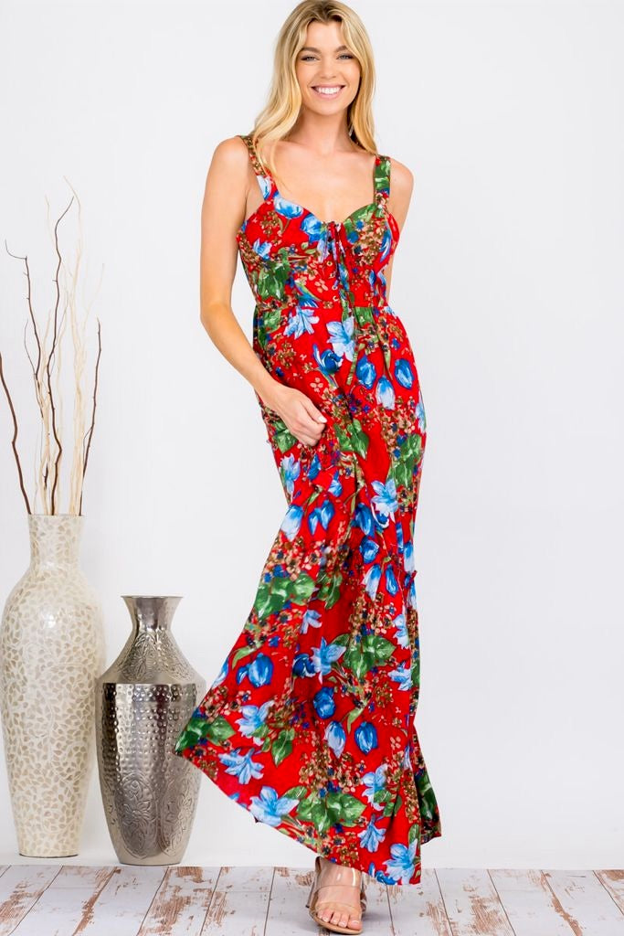 RED FLORAL MAXI DRESS