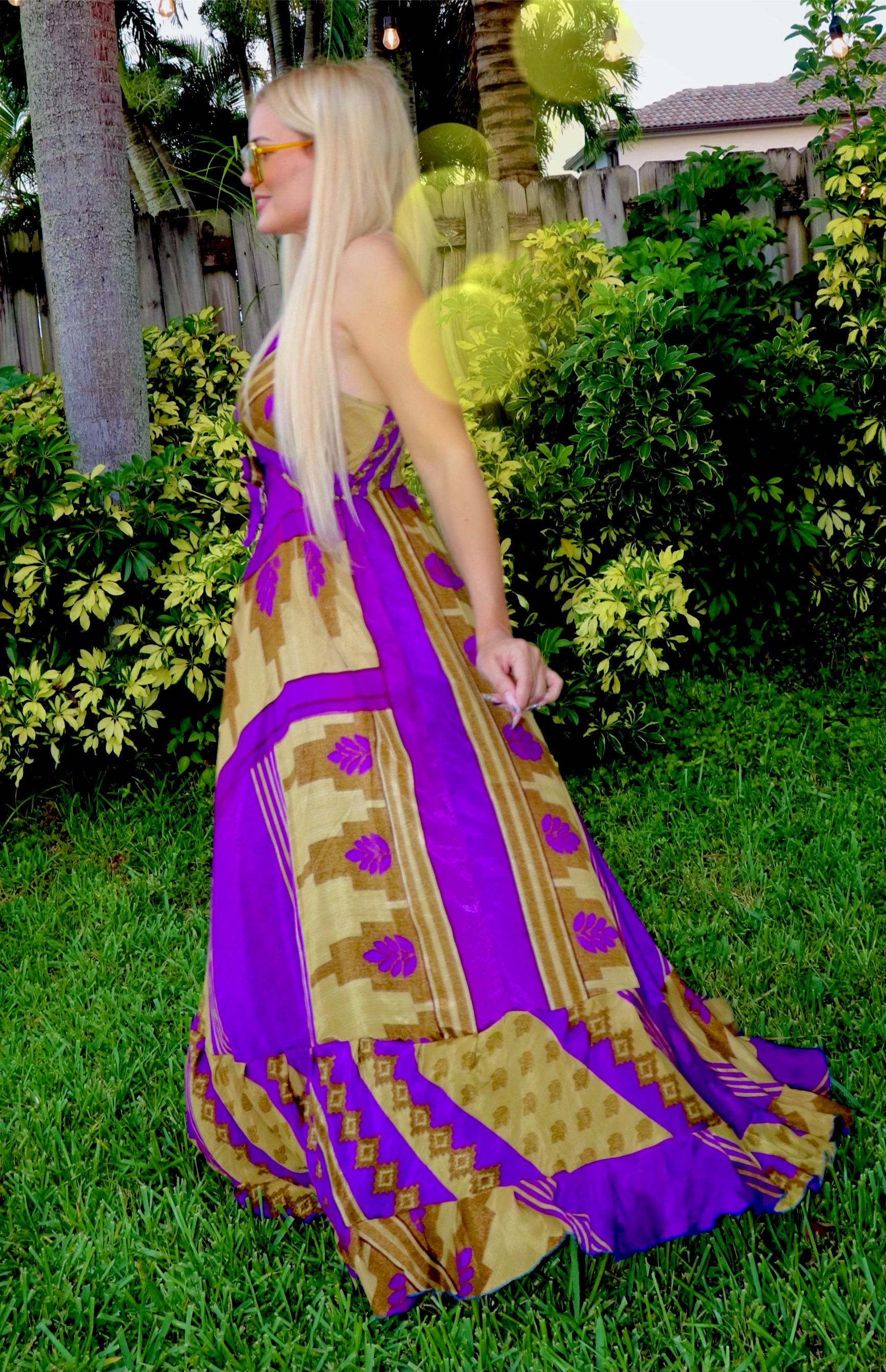 green emerald velvet dress Purple and Gold Dress main image 1