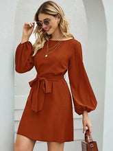 Load image into Gallery viewer, Solid Ladrillo Sleeve Belted Dress
